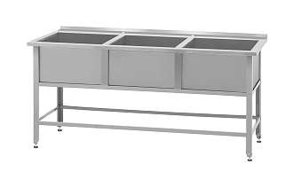 Ванна моечная ВМСн - 530/3 (1490x530x860) Norma Inox, 3 м/о 430x430x300 (полка с 3-мя отверстиями, борт; ножка угловая)