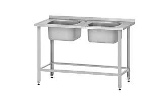 Ванна моечная цельнотянутая ВМЦп - 1200x700x860 Profi Inox, 2 м/о 400x500x250, борт, отв. д/смесит.