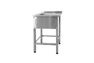 Ванна моечная цельнотянутая ВМЦн - 600x600x860 Norma Inox, 1 м/о 400x400x250, борт, отв. д/смесит., экран (ножка профильная, тр. 40x40)