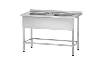 Ванна моечная цельнотянутая ВМЦн - 1400x700x860 Norma Inox, 2 м/о 500x500x300, борт, отв. д/смесит., экран (ножка профильная, тр. 40x40)