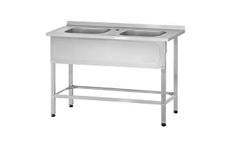 Ванна моечная цельнотянутая ВМЦн - 1400x700x860 Norma Inox, 2 м/о 500x500x300, борт, отв. д/смесит., экран (ножка профильная, тр. 40x40)
