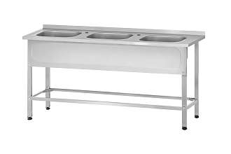 Ванна моечная цельнотянутая ВМЦп - 1800x700x860 Profi Inox, 3 м/о 500x500x300, борт, 2 отв. д/смесит.