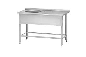 Ванна с рабочей поверхностью РПЦн - 1200x600x860 Norma Inox, левое 1 м/о 400x400x250, борт, отв. д/смесит., экран (ножка угловая)