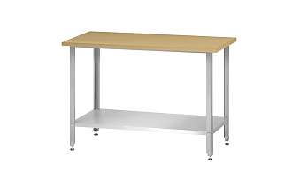 Стол кондитерский СПРн - 1200x600x860 Norma Inox, бук/40 (полка сплошная, ножка угловая)