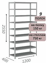 Стеллаж MS Strong 255х120х40, 9 полок