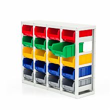 Стеллаж с направляющими V3-20 стационарный, односторонний, 20 ячеек с ящиками